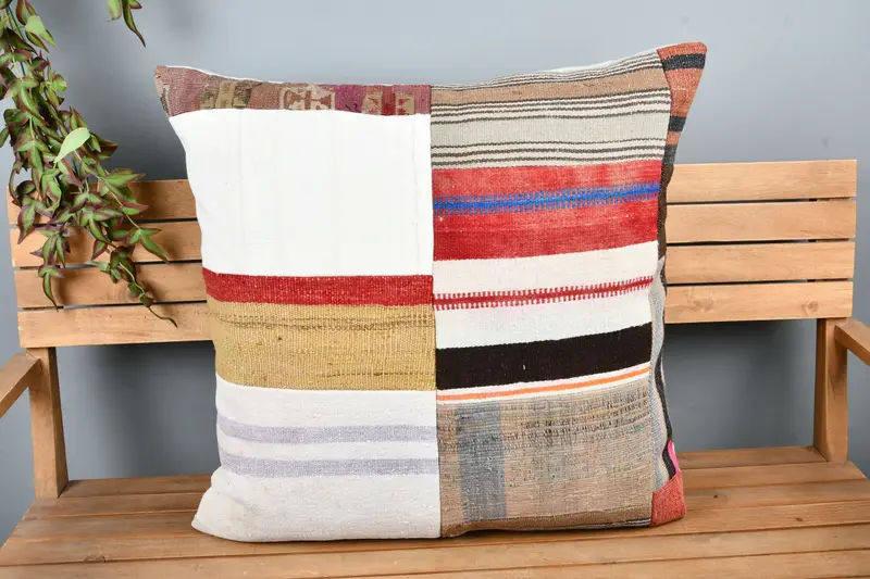 Outdoor Cushion Case, 28x28 White Pillow Sham, Kilim Cushion Sham, Antique Pillows, Kilim Pillow Cover, Cushion Case, Turkish Bench Pillow Sham - 6