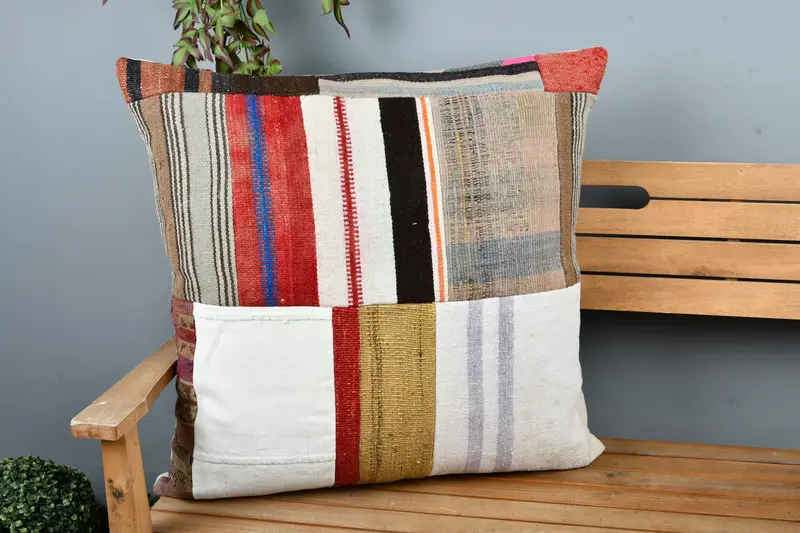 Outdoor Cushion Case, 28x28 White Pillow Sham, Kilim Cushion Sham, Antique Pillows, Kilim Pillow Cover, Cushion Case, Turkish Bench Pillow Sham - 1