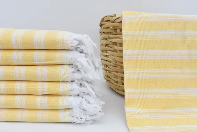 Personalized Yellow Striped Towel, 70x40 Inches, Organic Cotton