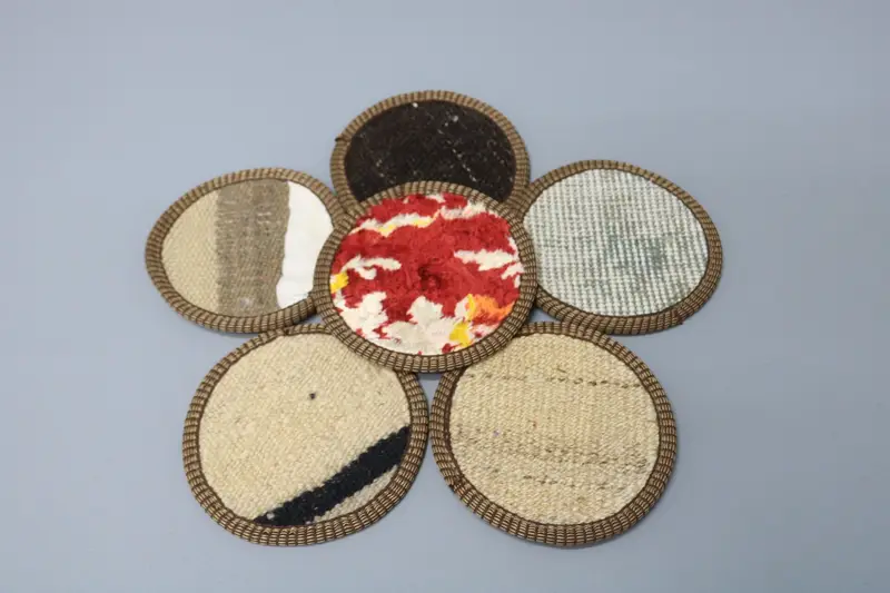 Bohemian Beige and Red Round Coaster, Durable Bohemian Coaster