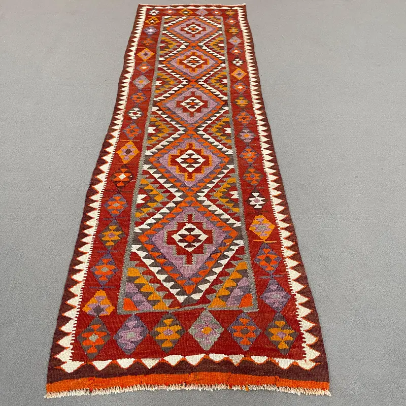 Purple Floral Rug, 2.9x9.9 ft with Orange Paisley