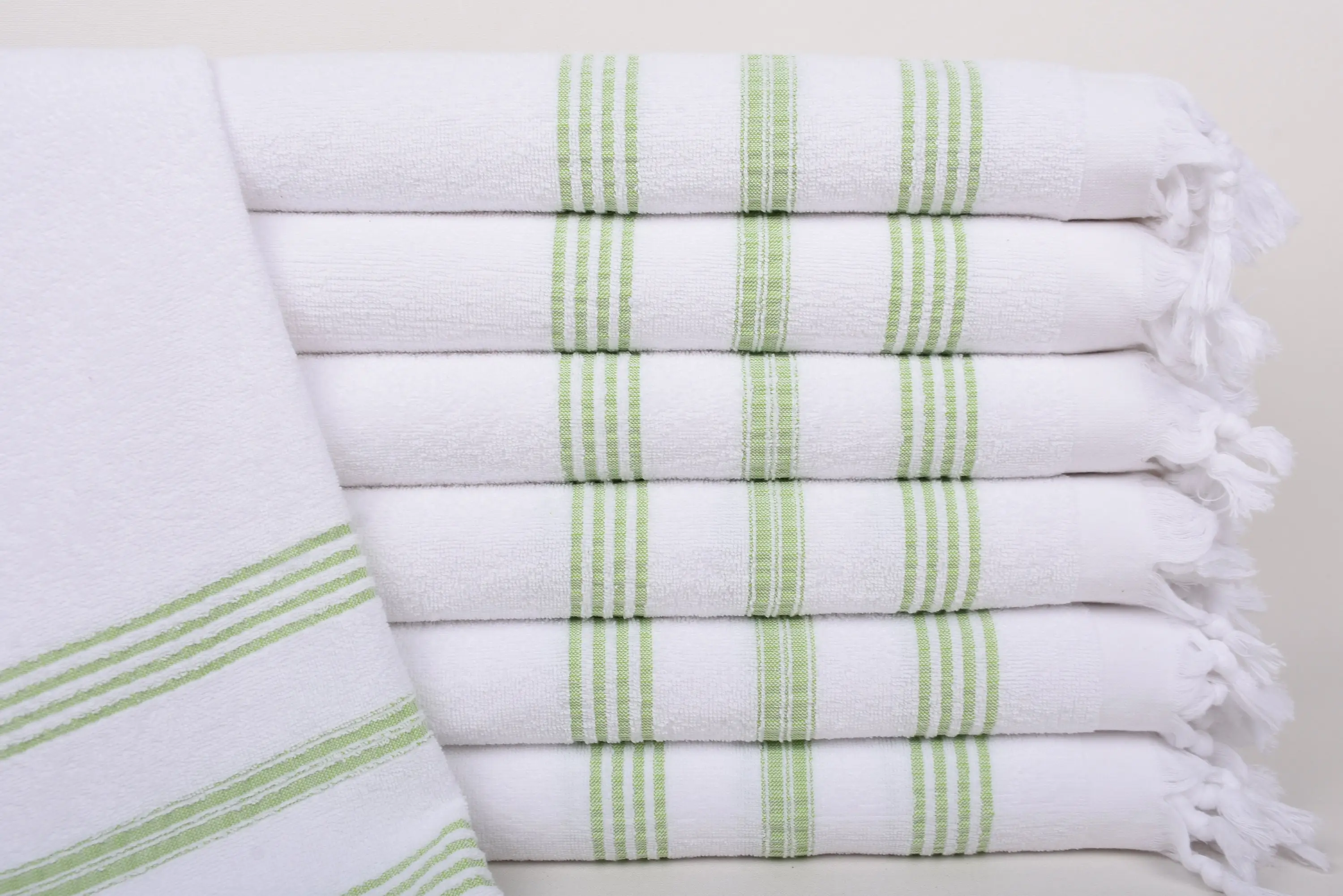 Pistachio Green Striped Terry Hand Towel, Personalized Kitchen Towel, 40x18 Inches - 1