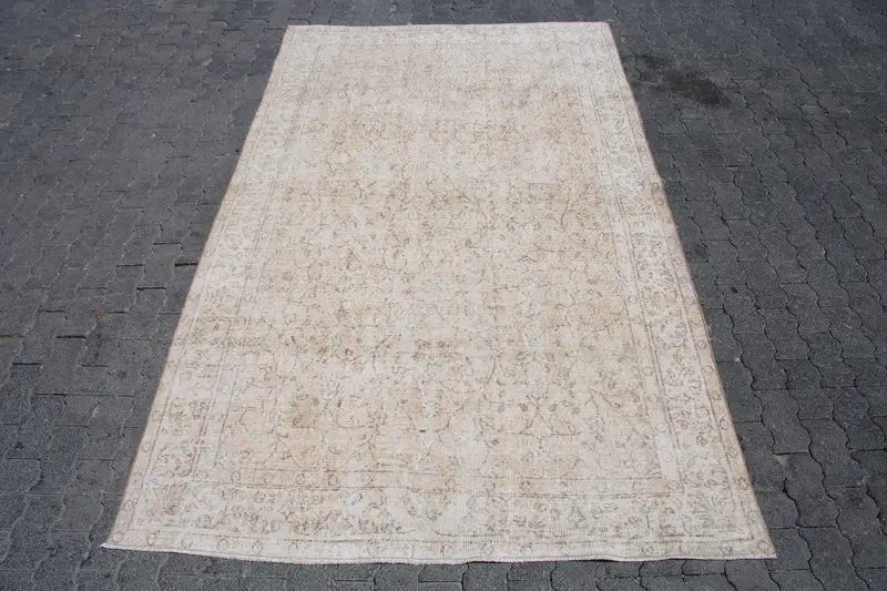 Vintage Turkish Oushak Large Rug 5.6x9 ft, Brown Floral Rug Wool - 1