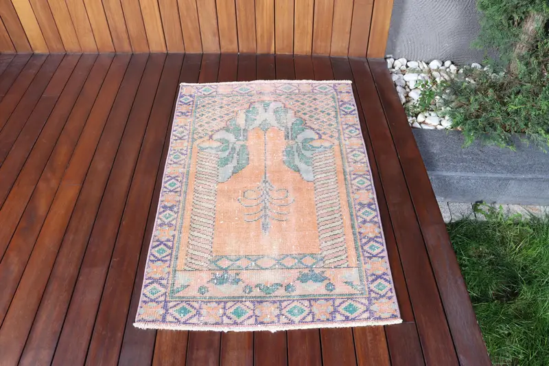 2.6x3.9 ft Rug, Vintage Turkish Rug, Oushak Orange Oriental Rug - 1