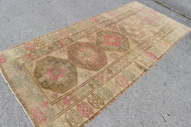 Vintage Türk Büyük Halısı 4.2x9.8 ft (129x300 cm), Kahverengi Güneybatı Oushak Halısı - 1