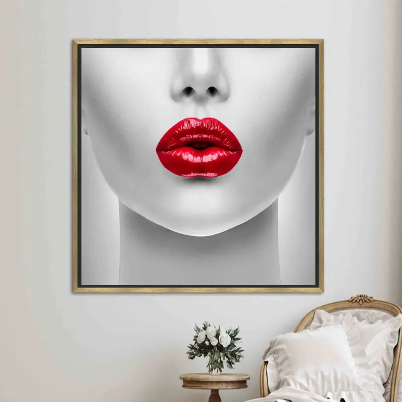 Bezaubernde Leinwand mit roten Lippen: Elegantes, sexy, künstlerisches Dekor