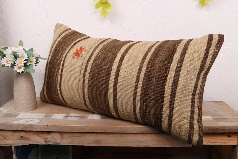 12x24 Brown Pillow, Tapestry Pillow, Pillow Sham, Vintage Kilim Pillow, Interior Designer Pillow, Seat Pillow Sham, Kilim Cushion Sham - 4