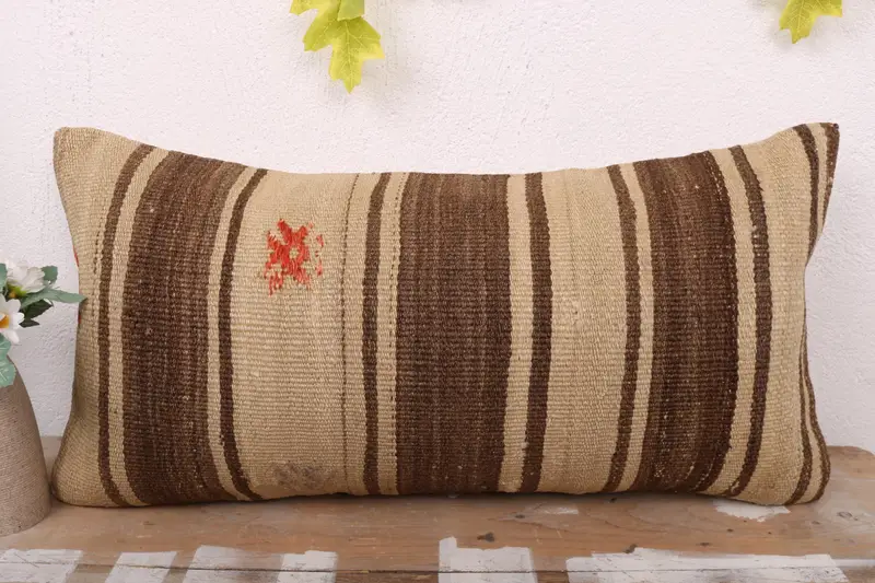 12x24 Brown Pillow, Tapestry Pillow, Pillow Sham, Vintage Kilim Pillow, Interior Designer Pillow, Seat Pillow Sham, Kilim Cushion Sham - 2