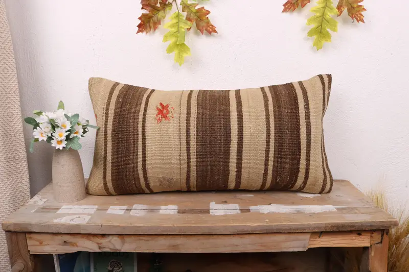 12x24 Brown Pillow, Tapestry Pillow, Pillow Sham, Vintage Kilim Pillow, Interior Designer Pillow, Seat Pillow Sham, Kilim Cushion Sham - 1