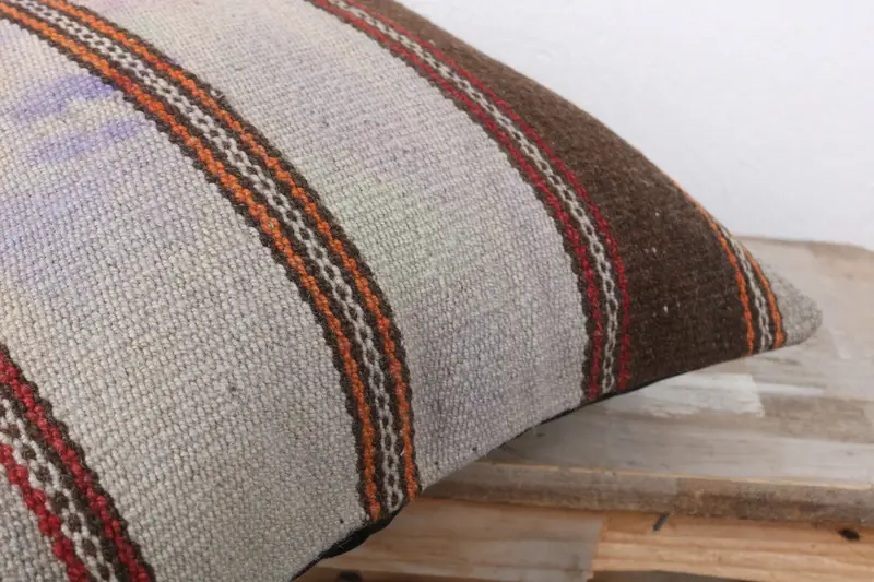 Turkish Bench Pillow, Turkish Kilim Pillow, Throw Kilim Pillow, Vintage Kilim Throw Pillow, Pillow, 16x16 Beige Cushion Cover, Floor Pillow Sham - 6