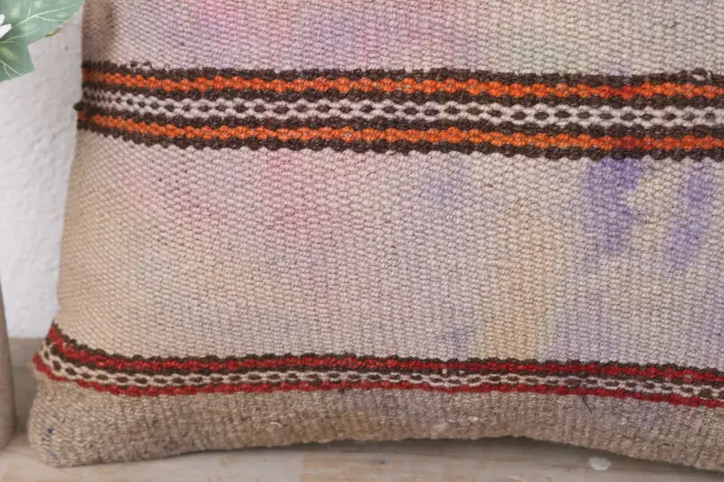 Turkish Bench Pillow, Turkish Kilim Pillow, Throw Kilim Pillow, Vintage Kilim Throw Pillow, Pillow, 16x16 Beige Cushion Cover, Floor Pillow Sham - 3