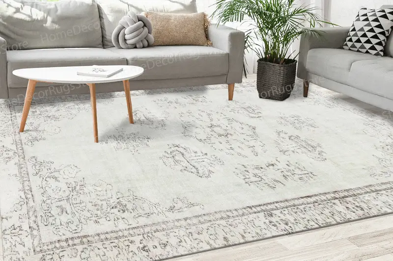 エレガントなプリントラグ：柔らかく落ち着いたトーンのメダリオンデザイン