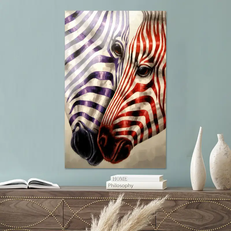 Lienzo estampado moderno de cebra en color morado y rojo - Arte de pared moderno