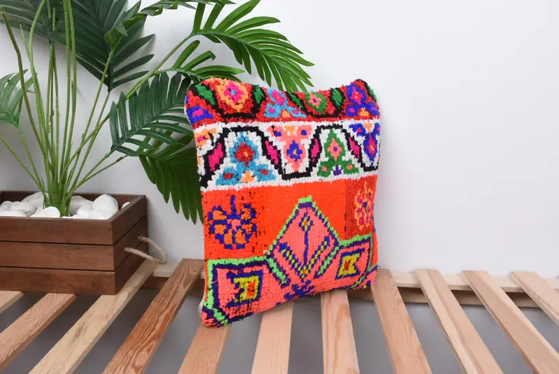 Living Room Throw Pillow Sham, Boho Pillow Sham Cover, Kilim Pillow Cover, Cushion, Boho Pillow, 14x14 Orange Cushion, Kilim Rug Cushion Cover - 4