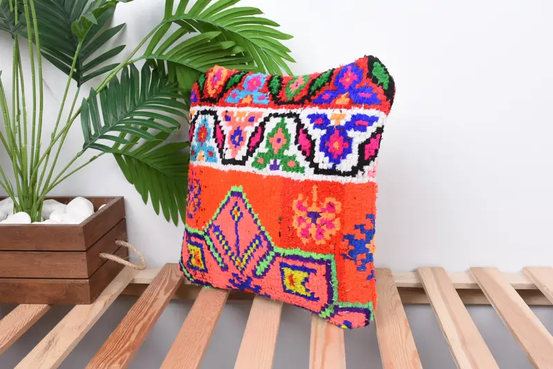 Living Room Throw Pillow Sham, Boho Pillow Sham Cover, Kilim Pillow Cover, Cushion, Boho Pillow, 14x14 Orange Cushion, Kilim Rug Cushion Cover - 5