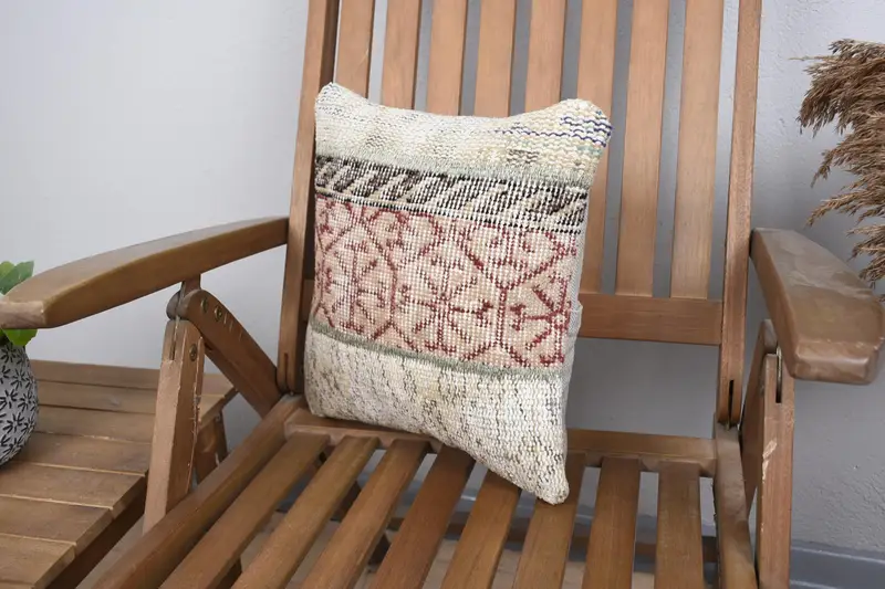 14x14 Beige Cushion, Ethnic Pillow, Oriental Pillow Sham, Handwoven Pillow Case, Kilim Cushion Sham, Turkish Kilim Pillow, Gift Pillow, Pillow Case - 3