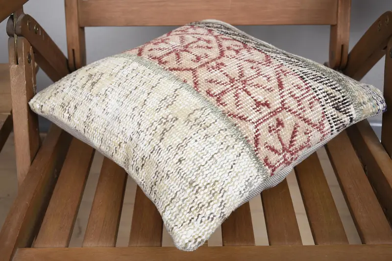 14x14 Beige Cushion, Ethnic Pillow, Oriental Pillow Sham, Handwoven Pillow Case, Kilim Cushion Sham, Turkish Kilim Pillow, Gift Pillow, Pillow Case - 4