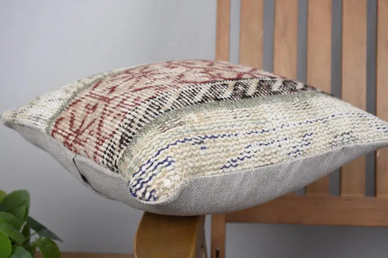 14x14 Beige Cushion, Ethnic Pillow, Oriental Pillow Sham, Handwoven Pillow Case, Kilim Cushion Sham, Turkish Kilim Pillow, Gift Pillow, Pillow Case - 6