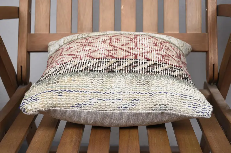 14x14 Beige Cushion, Ethnic Pillow, Oriental Pillow Sham, Handwoven Pillow Case, Kilim Cushion Sham, Turkish Kilim Pillow, Gift Pillow, Pillow Case - 5
