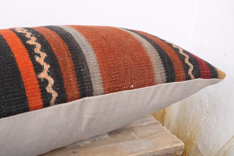 Turkish Kilim Pillow, Traditional Cushion Cover, Handmade Cushion Case, 12x36 Red Cushion, Ethnical Kilim Rug Pillow, Pillow for Couch, Pillow Sham - 6