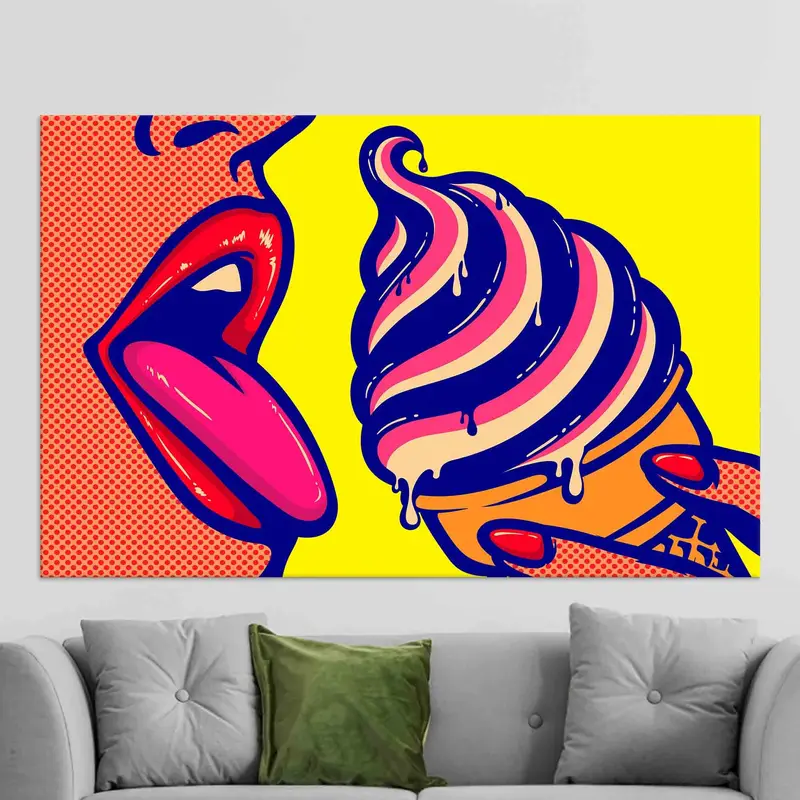 Pop Art Woman Licking Ice Cream Abstract Canvas Print