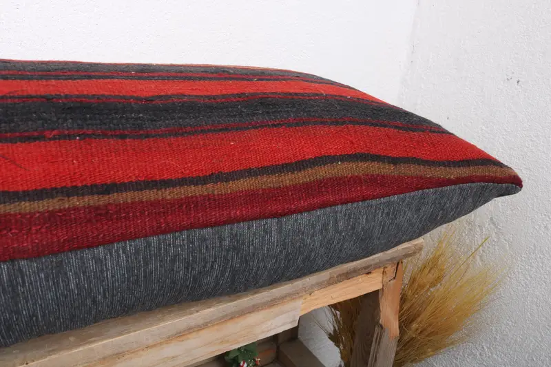 Handmade Kilim Cushion, Natural Cushion Case, Interior Designer Pillow, Gift Pillow, Sustainable Pillow Cover, Cushion, 16x36 Red Pillow Case - 6
