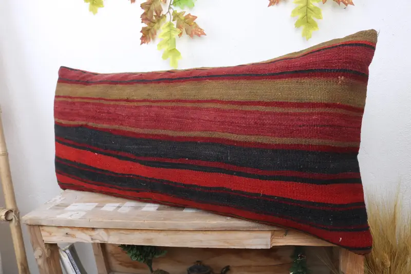 Handmade Kilim Cushion, Natural Cushion Case, Interior Designer Pillow, Gift Pillow, Sustainable Pillow Cover, Cushion, 16x36 Red Pillow Case - 4