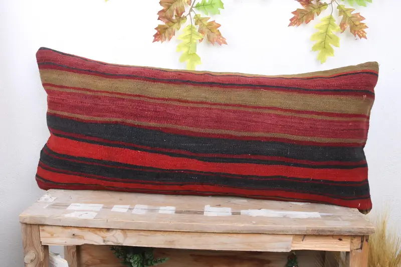 Handmade Kilim Cushion, Natural Cushion Case, Interior Designer Pillow, Gift Pillow, Sustainable Pillow Cover, Cushion, 16x36 Red Pillow Case - 2