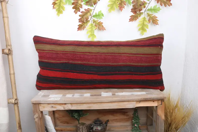 Handmade Kilim Cushion, Natural Cushion Case, Interior Designer Pillow, Gift Pillow, Sustainable Pillow Cover, Cushion, 16x36 Red Pillow Case - 1