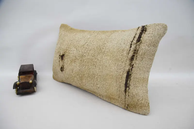 Cushion Case, Kilim Cushion Sham, 12x20 Beige Cushion Case, Throw Kilim Pillow, Turkish Kilim Pillow, Outdoor Throw Cushion Cover - 5