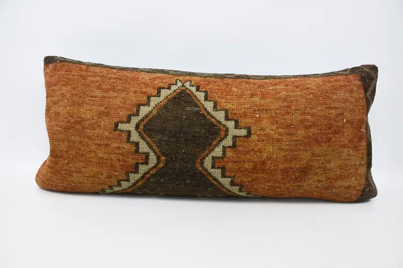 Boho Pillow, Authentic Cushion Case, 16x36 Orange Pillow Cover, Pillow Sham, Boho Chic Pillow Sham, Throw Kilim Pillow, Vintage Kilim Pillow - 1