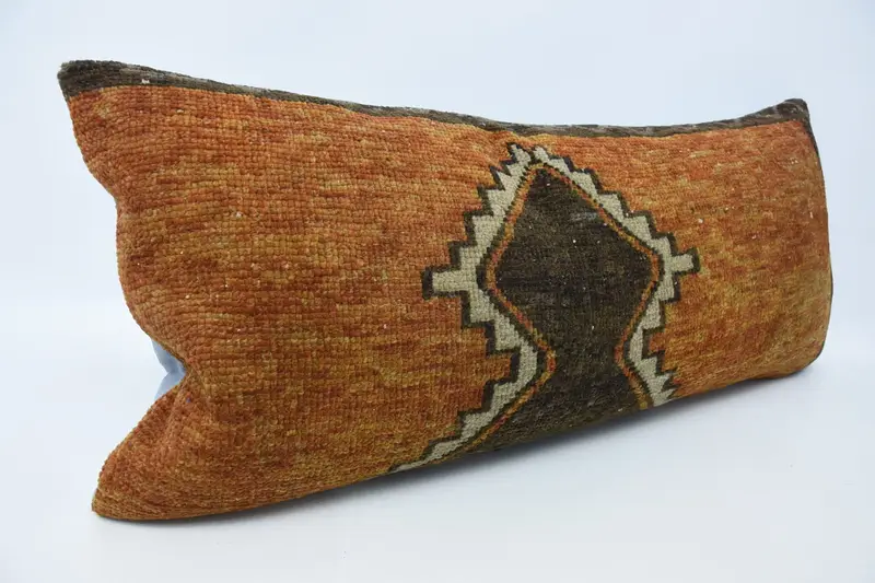 Boho Pillow, Authentic Cushion Case, 16x36 Orange Pillow Cover, Pillow Sham, Boho Chic Pillow Sham, Throw Kilim Pillow, Vintage Kilim Pillow - 3