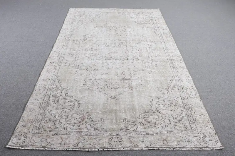 Türk 5.1x8.3 ft Halı, Büyük Vintage Halı, Gri Beyaz Oryantal Yün Halı - 1