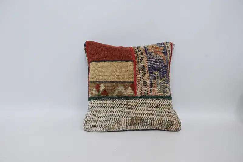 Turkish Pillow, Turkish Kilim Pillow, 16x16 Red Pillow Cover, Cushion Cover, Square Throw Pillow Case, Boho Pillow Sham Cover - 1