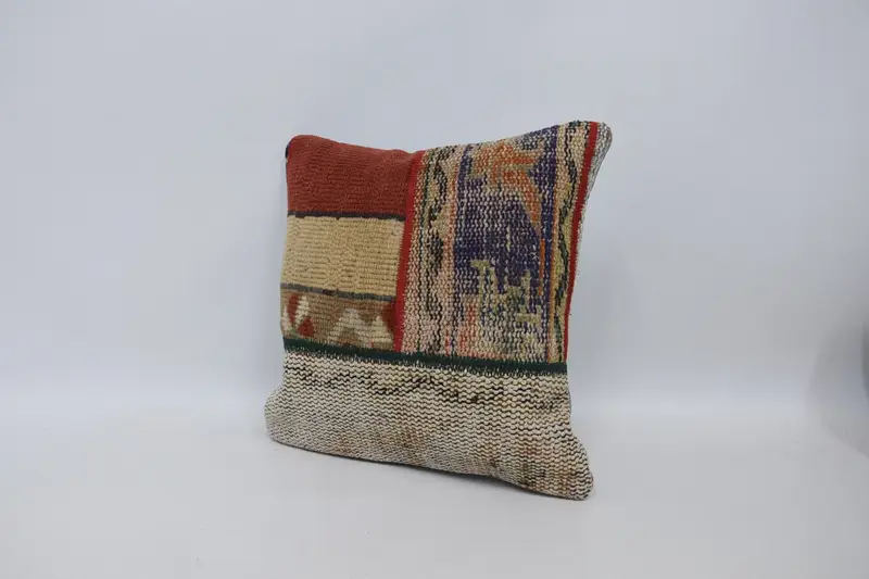 Turkish Pillow, Turkish Kilim Pillow, 16x16 Red Pillow Cover, Cushion Cover, Square Throw Pillow Case, Boho Pillow Sham Cover - 4