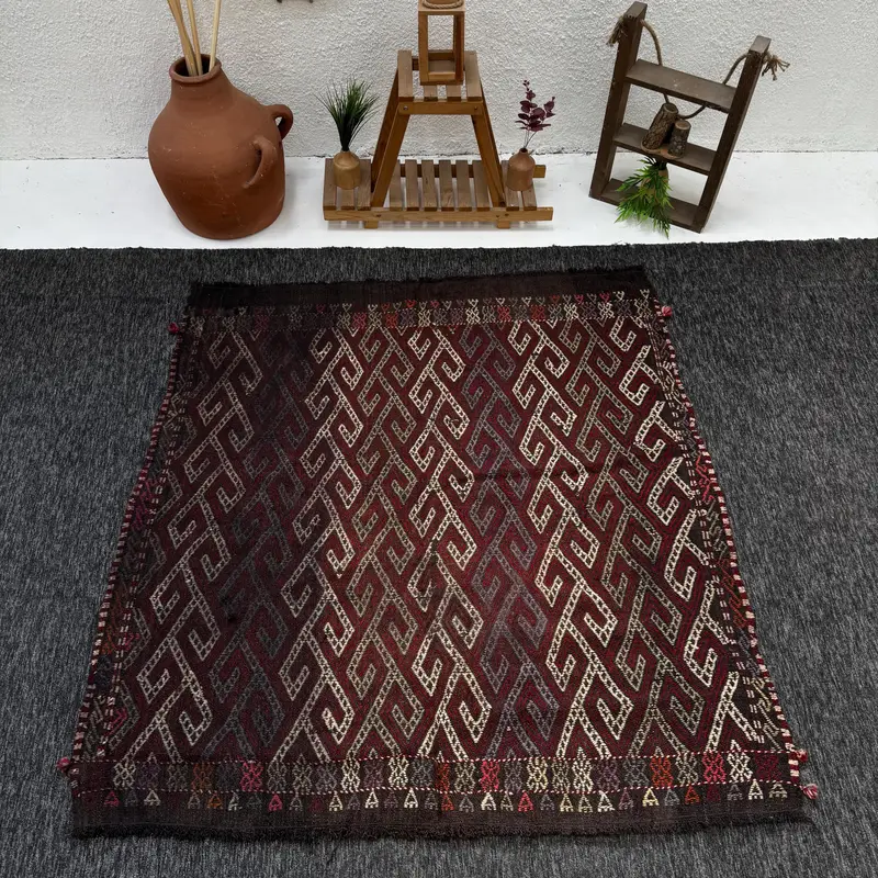 Vintage Teppich, 5,1x5,3 ft Flächenteppich, brauner geometrischer türkischer Wollteppich - 1