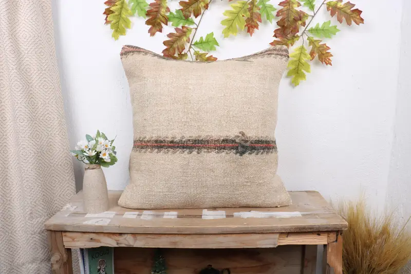 Throw Kilim Pillow, Turkish Kilim Pillow, Pillow Cover, Turkish Rugs Pillow Cover, 20x20 Beige Pillow Cover, Turkish Pillow - 1
