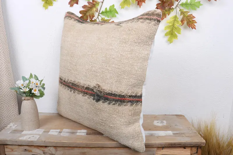 Throw Kilim Pillow, Turkish Kilim Pillow, Pillow Cover, Turkish Rugs Pillow Cover, 20x20 Beige Pillow Cover, Turkish Pillow - 4