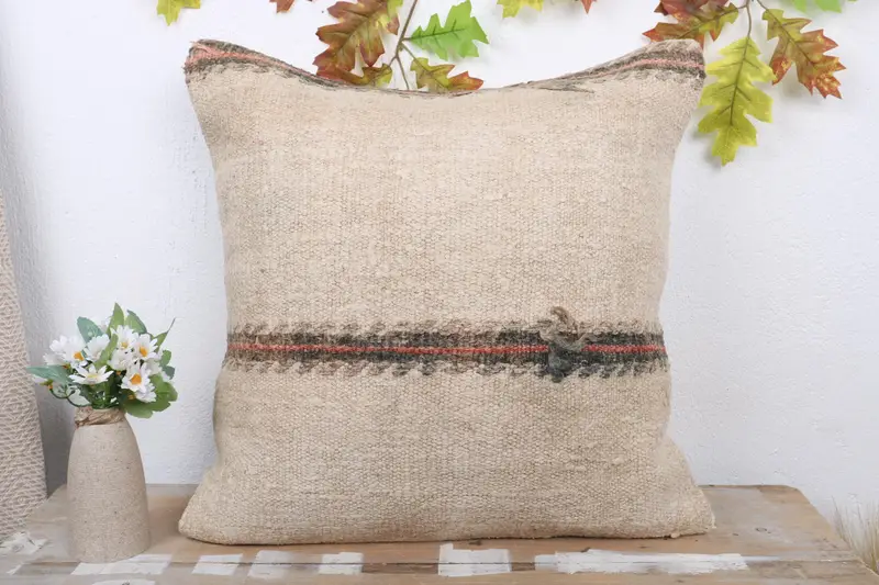 Throw Kilim Pillow, Turkish Kilim Pillow, Pillow Cover, Turkish Rugs Pillow Cover, 20x20 Beige Pillow Cover, Turkish Pillow - 2