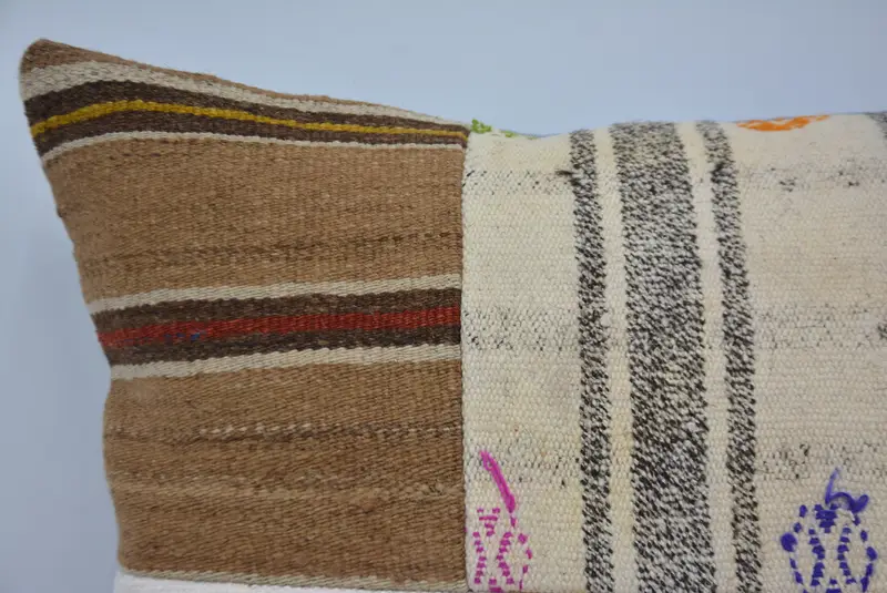 Antique Pillows, Pillow, Handmade Kilim Cushion, Kilim Pillow, Kilim Rug Cushion Case, Office Chair Pillow Sham, 20x28 Brown Cushion Case - 2