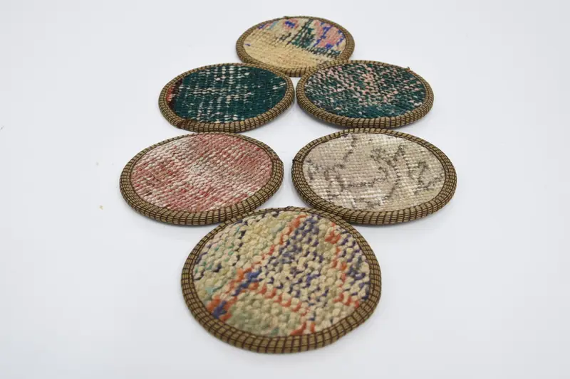 Bohemian Patterned Round Coaster, Beige and Red Coaster