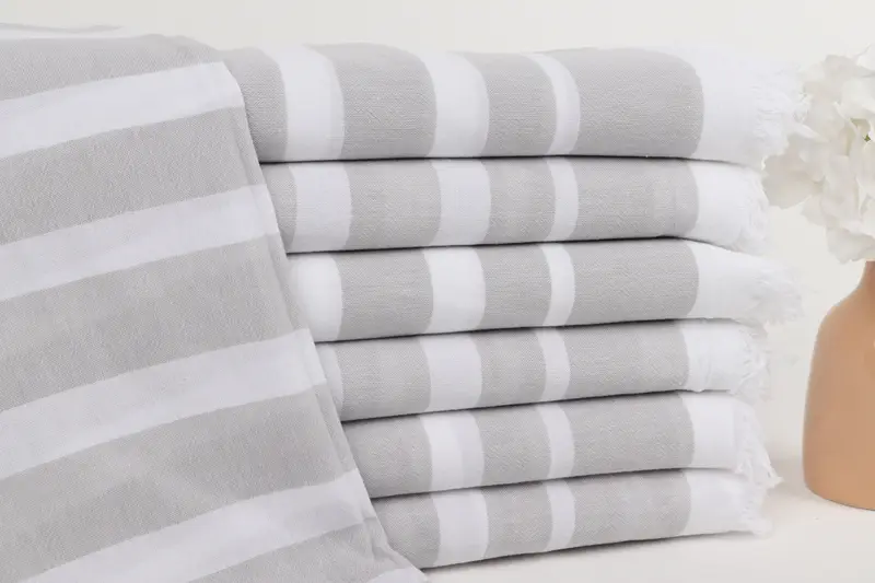 Striped Personalized Gray Cotton Towel, 40x63 Inches
