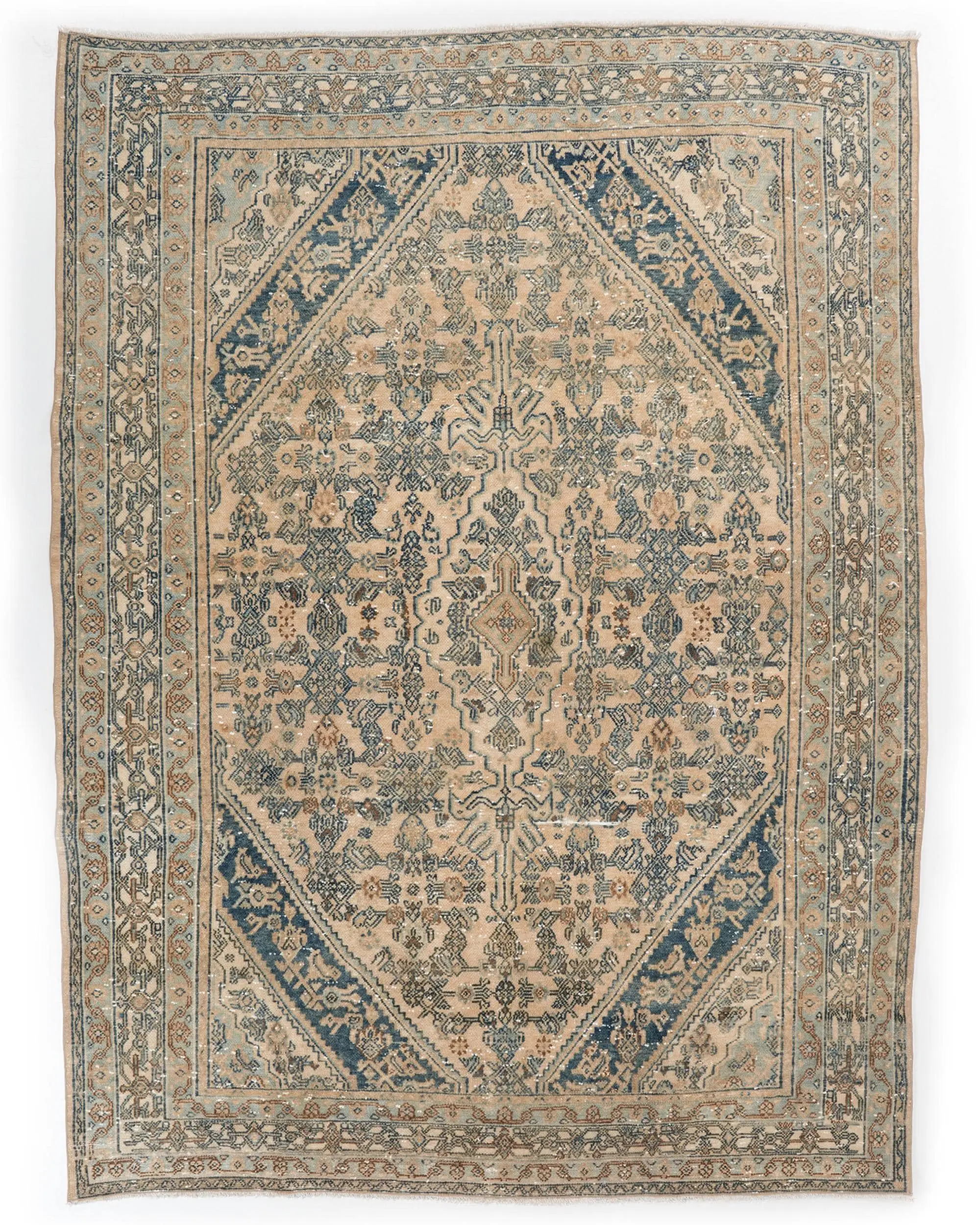 Türk Halısı, 7.1x9.8 ft Büyük Vintage Halı, Mavi Kahverengi Halı - 1
