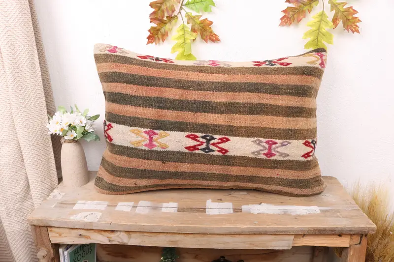 Braun & Orange gestreiftes Wurfkissen, 16x24 besticktes Kissen