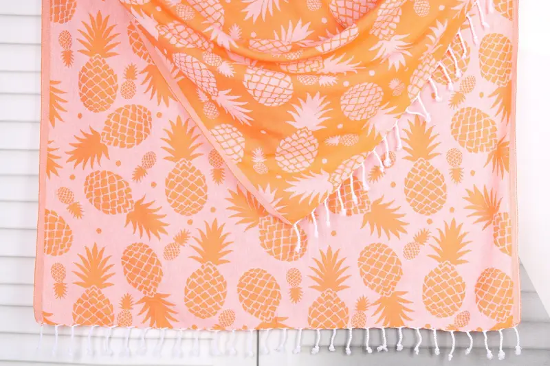 70x36 Cotton Pineapple Design Towel, Personalized Beach Towel, Fouta towel, Peshtemal Towel USA, Personalized Bridesmaid Gift, Maid Of Honor Gift - 1