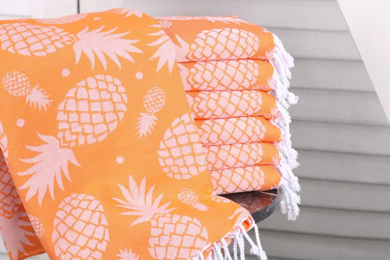 70x36 Cotton Pineapple Design Towel, Personalized Beach Towel, Fouta towel, Peshtemal Towel USA, Personalized Bridesmaid Gift, Maid Of Honor Gift - 2