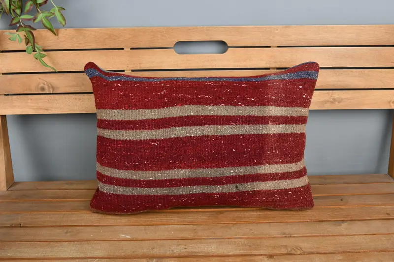 Pillow Case, Vintage Kilim Throw Pillow, Kilim Cushion Sham, Traditional Pillow, Turkish Pillow, Comfy Throw Cushion Cover, 16x24 Red Cushion Case - 6