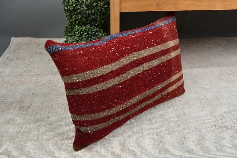 Pillow Case, Vintage Kilim Throw Pillow, Kilim Cushion Sham, Traditional Pillow, Turkish Pillow, Comfy Throw Cushion Cover, 16x24 Red Cushion Case - 7