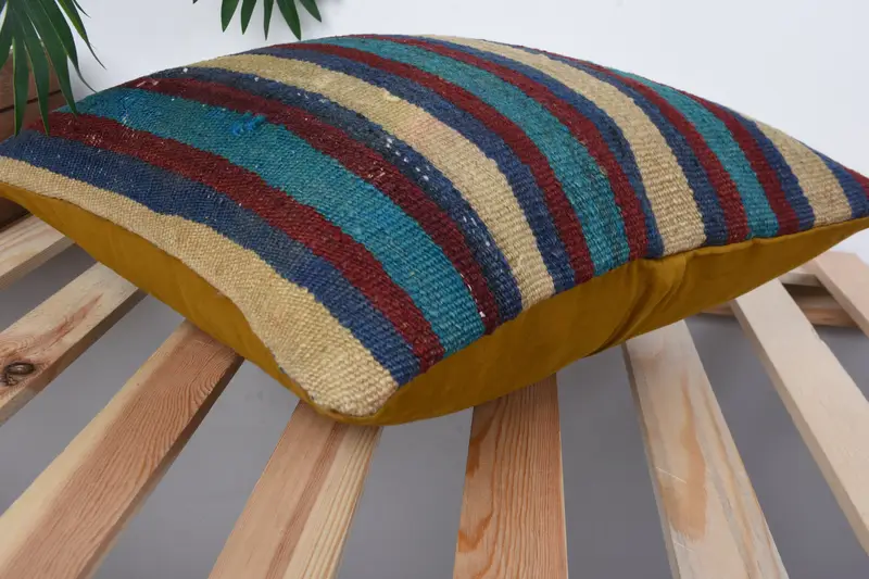 Kilim Pillow, Boho Pillow, Kilim Pillow Cover, Pillow, Morroccon Kilim Cushion Pillow Case, 16x16 Blue Cushion, Living Room Throw Pillow Case - 6