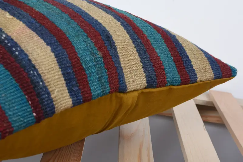 Kilim Pillow, Boho Pillow, Kilim Pillow Cover, Pillow, Morroccon Kilim Cushion Pillow Case, 16x16 Blue Cushion, Living Room Throw Pillow Case - 7